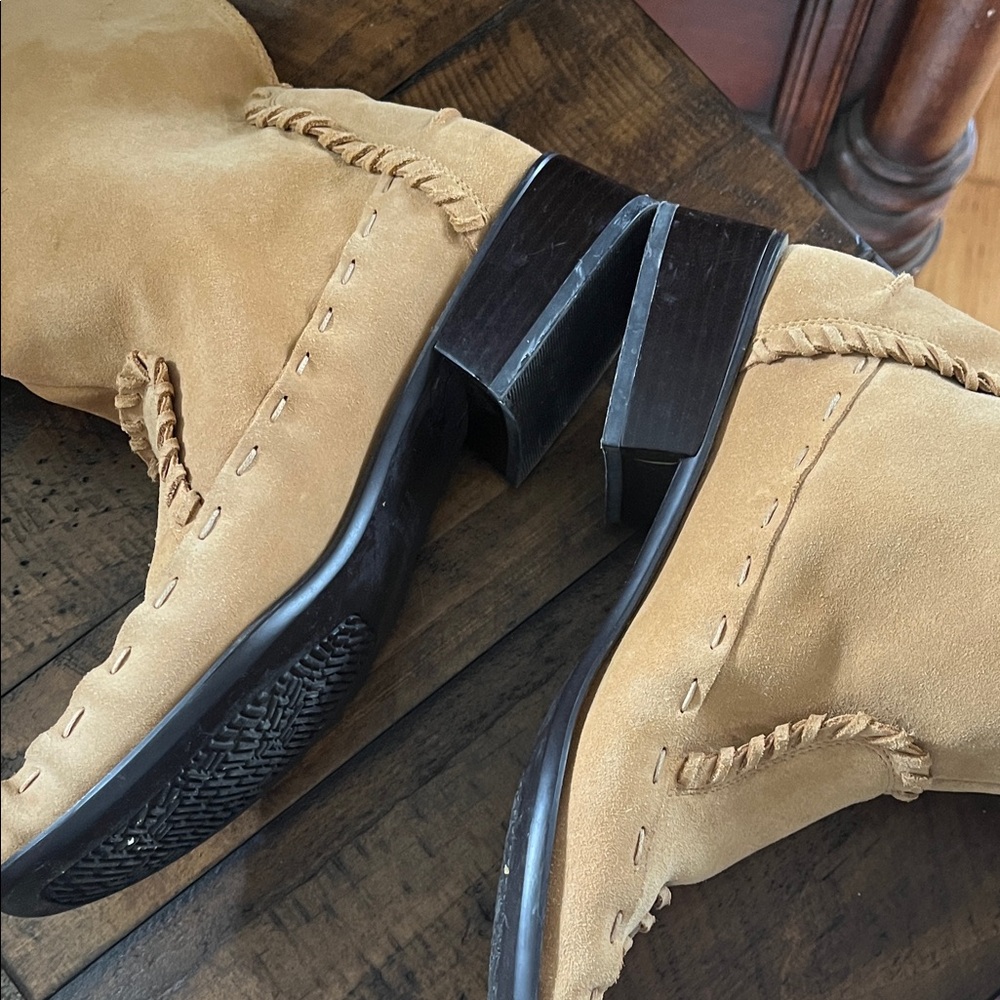 Women’s Tan Maggie Mercado Suede Fringe Tassel Mid-Calf Boots - Picture 4 of 5
